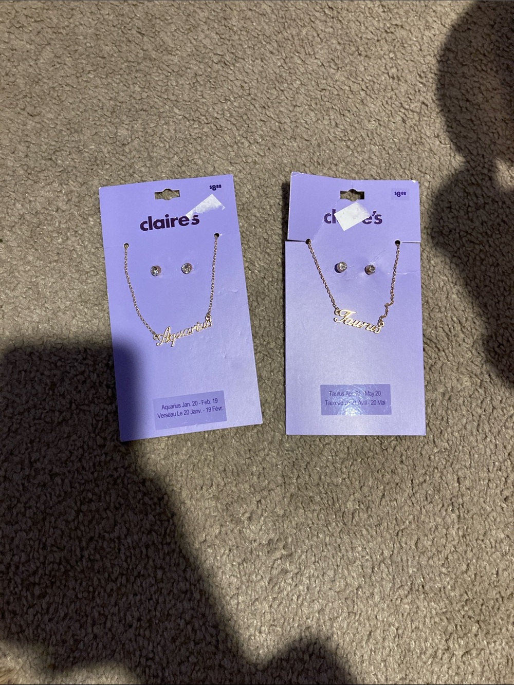 Claire's Gold Tone Zodiac Name Necklace & Stud Set - Aquarius and Taurus